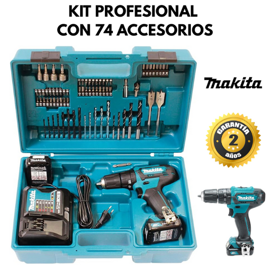 Kit Taladro Makita Percutor y Atornillador 18V Li-Ion kit de 74 accesorios🛠️🏠