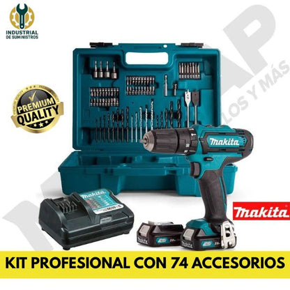 Kit Taladro Makita Percutor y Atornillador 18V Li-Ion kit de 74 accesorios🛠️🏠